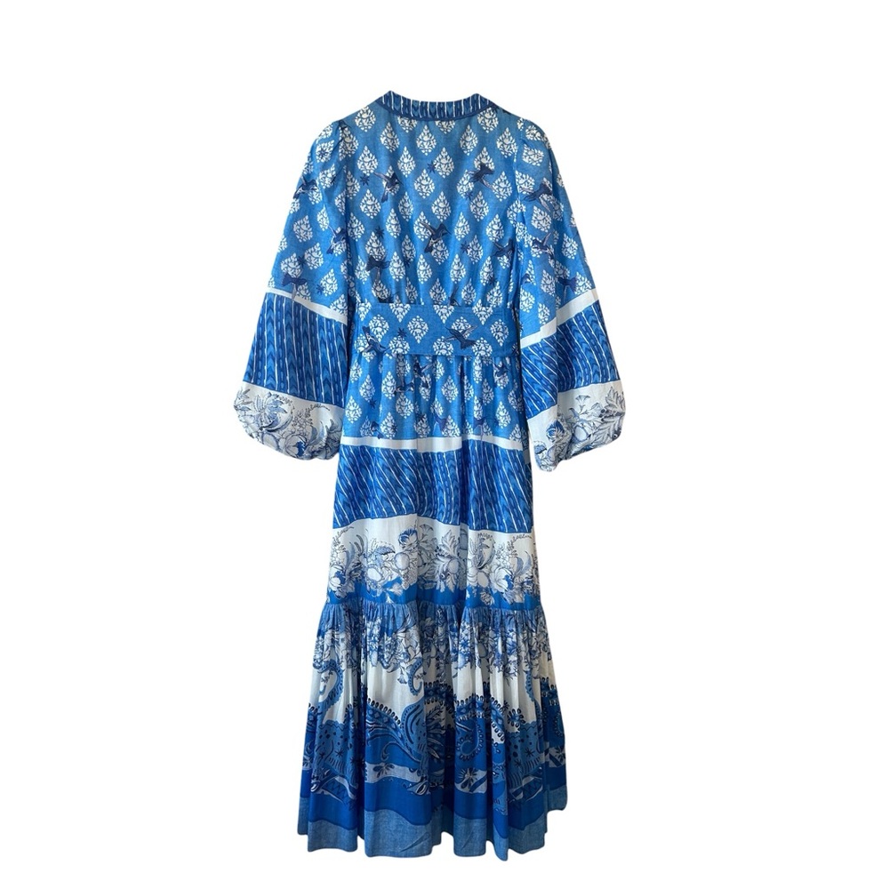 A LOVES A Cobalt Blue Long Sleeve Cotton Maxi Dress Boho Cottage Medium NWT - Picture 10 of 16